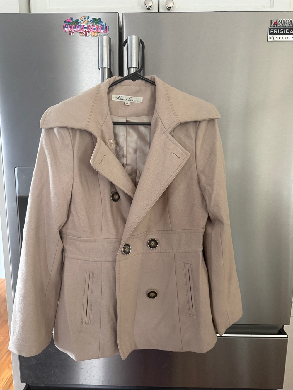 Kenneth Cole New York Beige Double-Breasted Peacoat